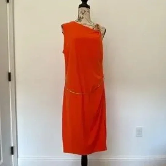 Jennifer Lopez | Dresses | Jennifer Lopez Orange Dress With Gold Tone Metal  Chain Belt Size L | Poshmark